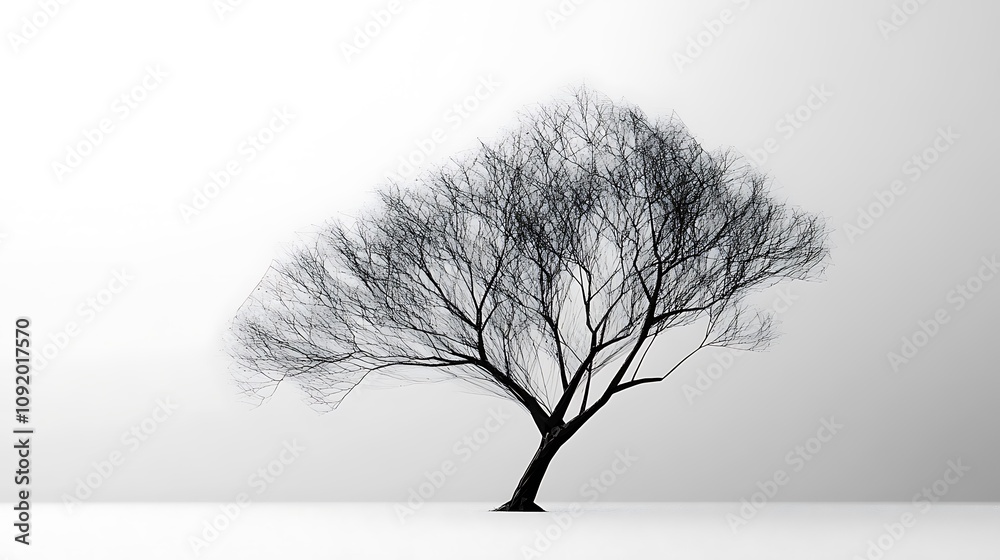 Obraz premium A solitary bare tree stands on a white expanse