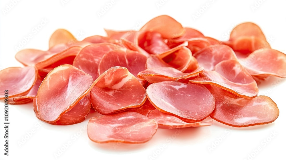Slices of Fresh Ham Isolated on a White Background, Perfect for Culinary Illustrations, Cooking Recipes, or Gourmet Food Presentations and Menus Slices of Fresh Ham Isolated on a White Background, Perfect for Culinary Illustrations, Cooking Recipes, or Gourmet Food Presentations and Menus