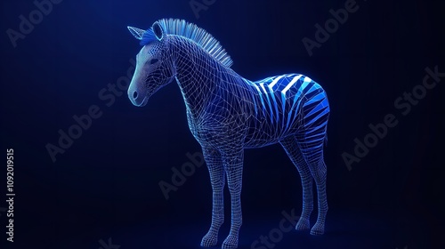 Spectral Strider and low poly zebra and blue background. photo