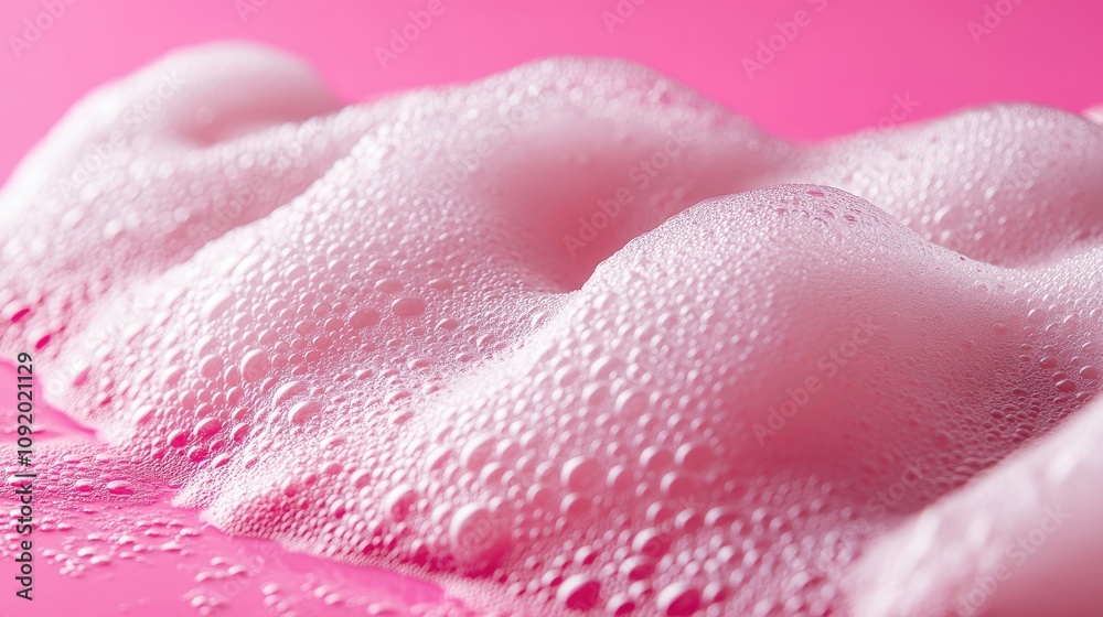 Fototapeta premium Close-Up of Soft Pink Foam Bubbles on Smooth Surface Creating a Playful and Whimsical Atmosphere Ideal for Spa, Beauty, and Cleanliness Themes