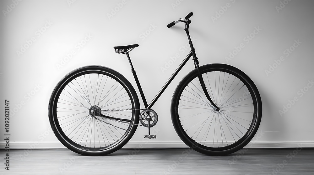 Fototapeta premium Classic Black Bicycle Against A White Wall