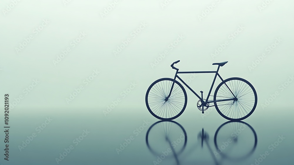 Fototapeta premium A Single Black Bicycle Reflects On Calm Water