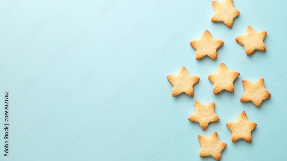 Fototapeta premium Star-shaped cookies on light blue background