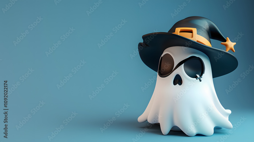 Fototapeta premium halloween ghost Eye Patch and hat cartoon 3D