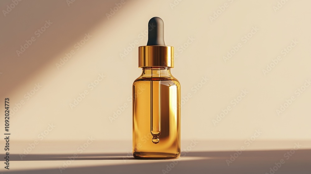 Naklejka premium High end CBD oil in golden bottle packaging, symbolizing health and wellness. Elegant design highlights natural ingredients, relaxing experience, and organic lifestyle. Suitable for aromatherapy