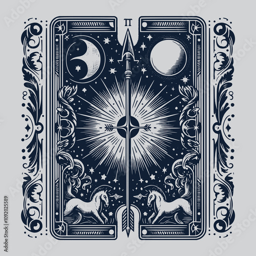 celestial sagitarius ouija card tattoo design