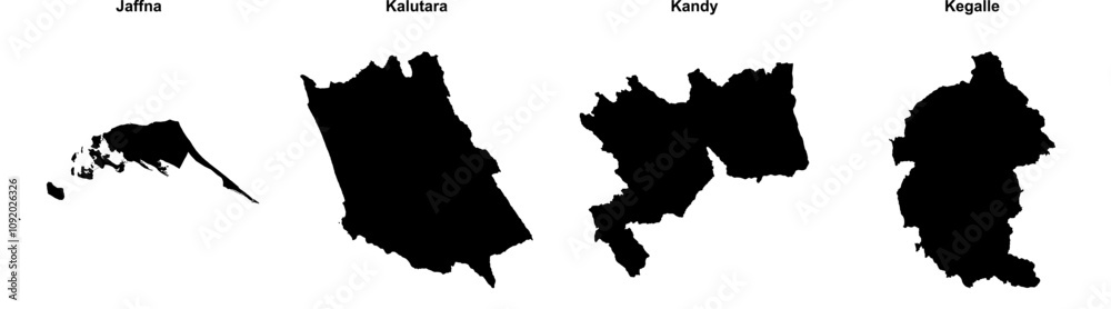 Obraz premium Jaffna, Kalutara, Kandy, Kegalle outline maps