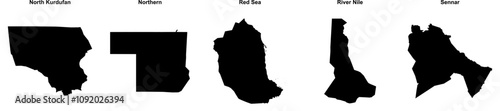 North Kurdufan, Northern, Red Sea, River Nile, Sennar outline maps
