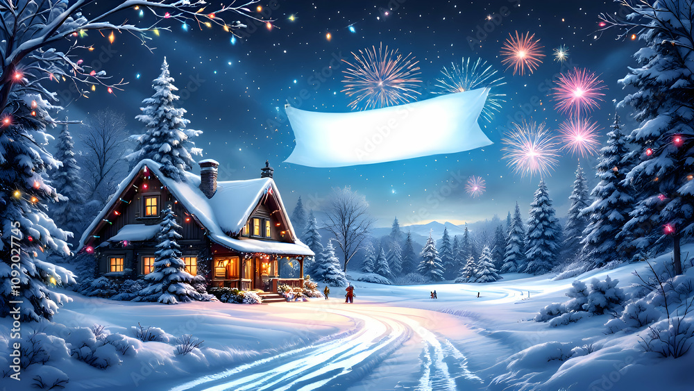 Fototapeta premium wallpaper happy New year house snow