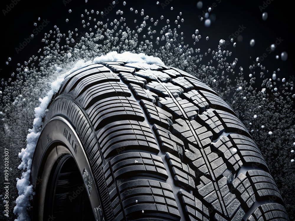 custom made wallpaper toronto digitalWinter Car Tires Close-Up: Snow Traction and Wheel Profile on Black Background