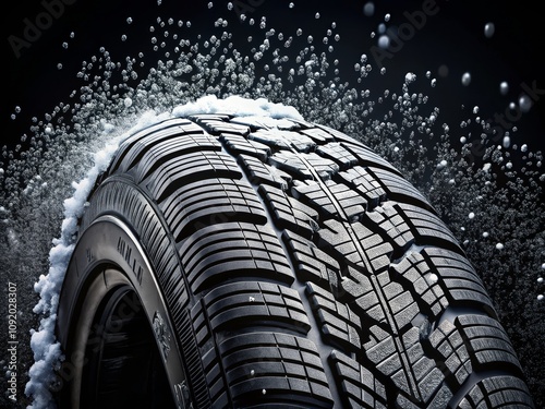 Wallpaper Mural Winter Car Tires Close-Up: Snow Traction and Wheel Profile on Black Background Torontodigital.ca