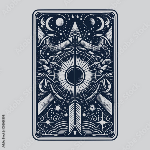 sagitarius tarot playing card with retro style