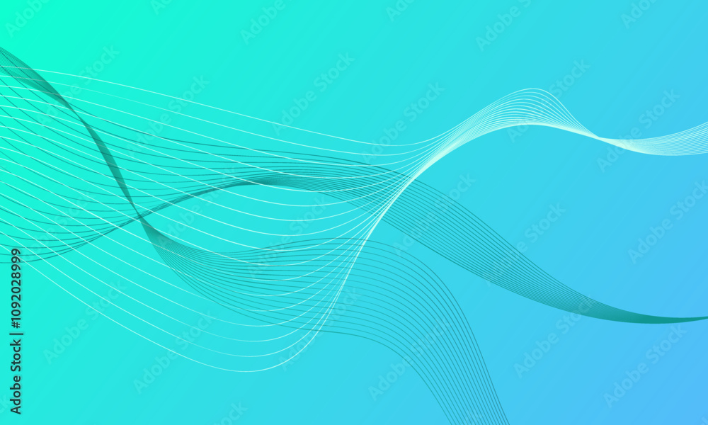 Obraz premium green blue smooth lines wave curves on soft gradient abstract background