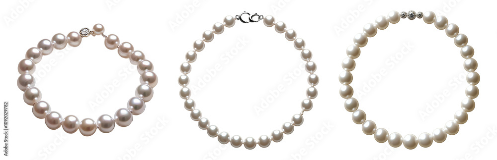 Fototapeta premium Elegant Pearl Necklaces Displayed in a Row. Isolated on transparent background