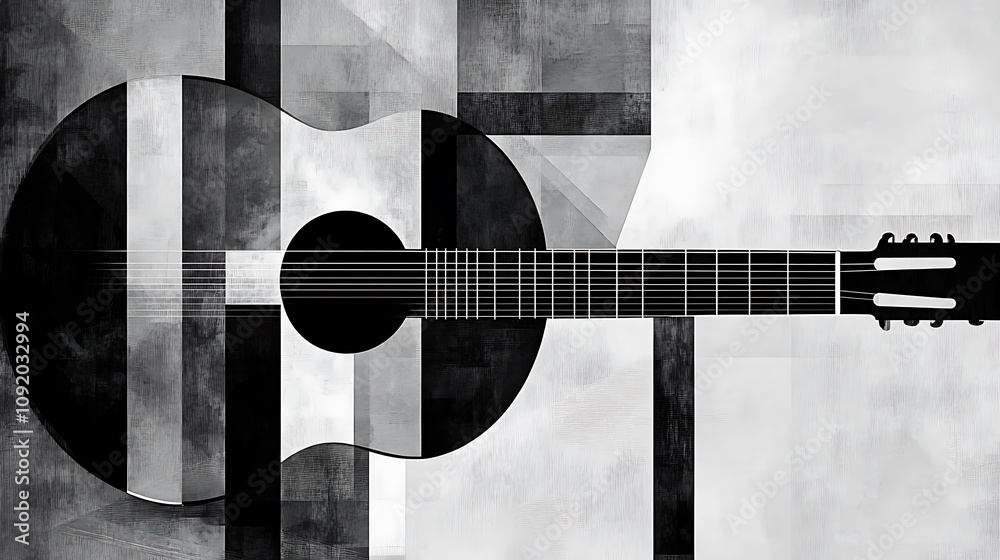 Fototapeta premium Abstract Black And White Acoustic Guitar Artwork