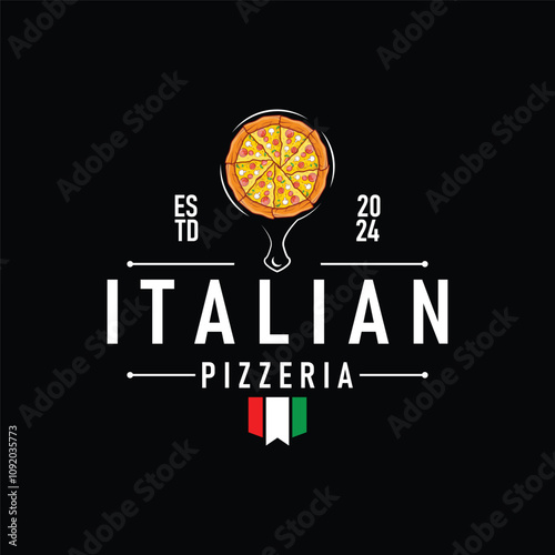 authentic italian food design pizza logo illustration pizzeria concept simple retro vintage template