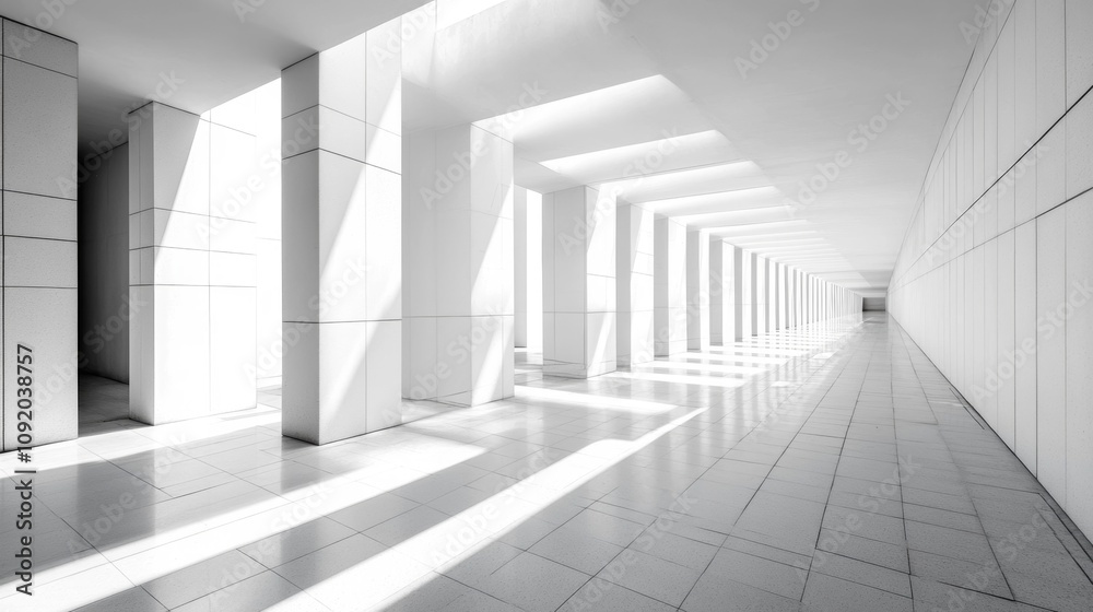 Fototapeta premium Bright modern corridor with clean lines and light.