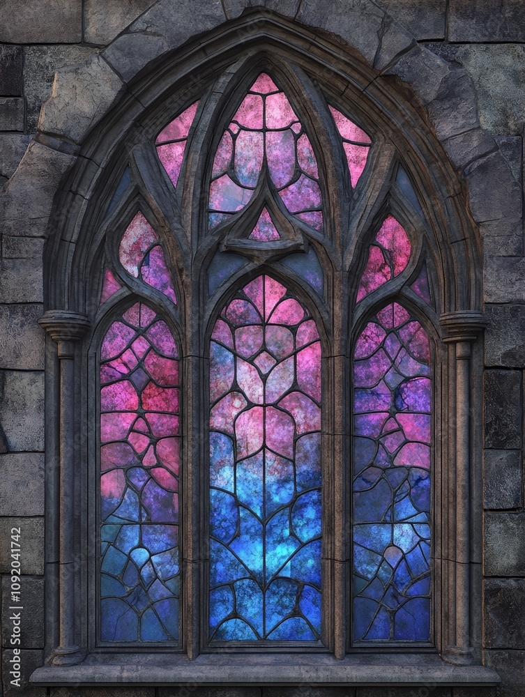 Colorful stained glass window with intricate design Colorful stained glass window with intricate design
