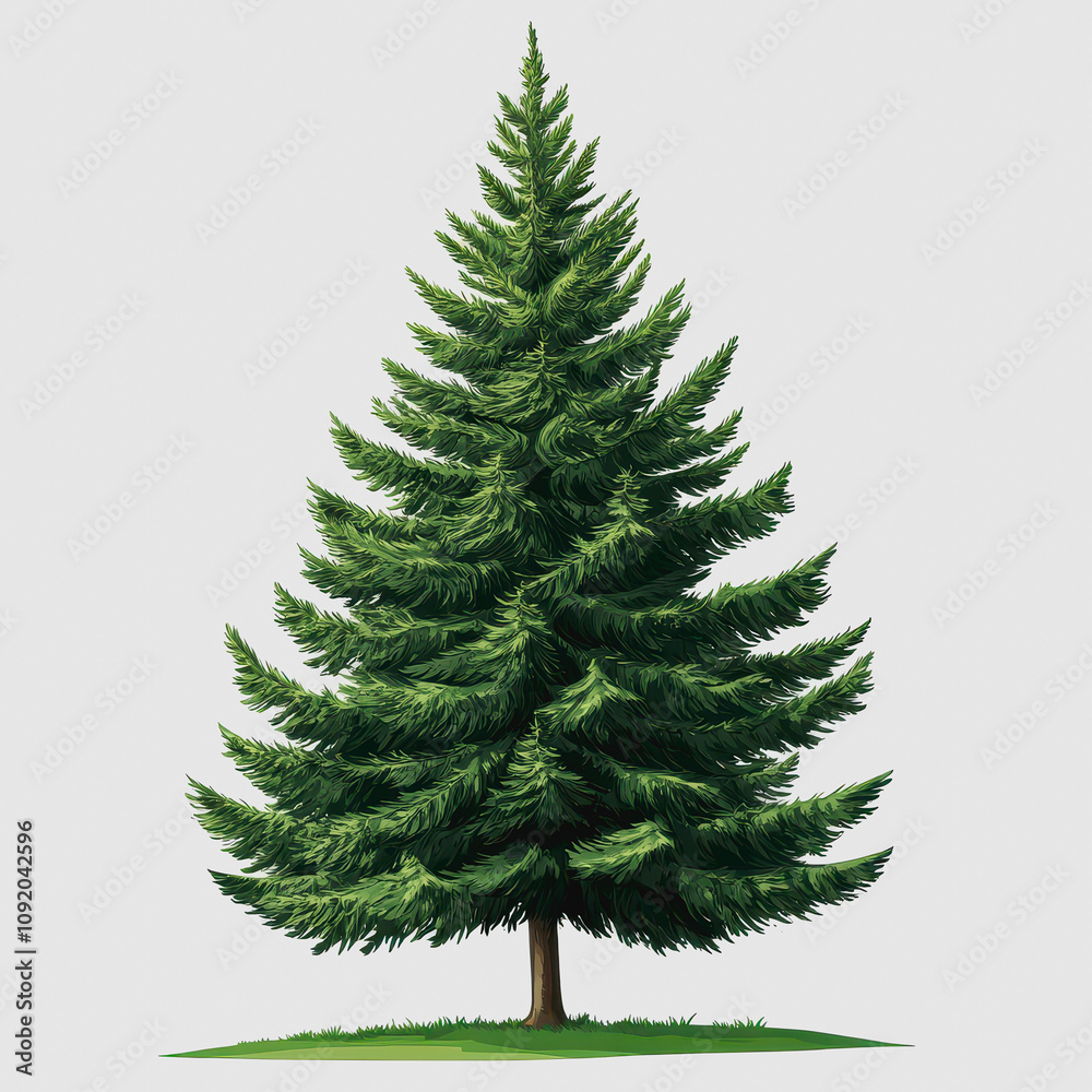 Obraz premium Lush Green Pine Tree Isolated on a Light Background with Vibrant Foliage and Thick Branches Representing Nature and Outdoor Beauty