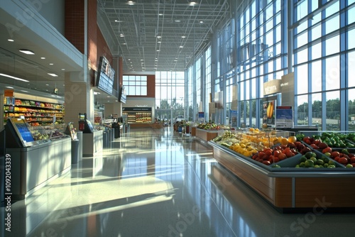 Bright Modern Grocery Store Interior View