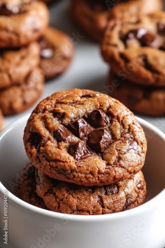 Delicious chocolate chip cookies in a bowl photo