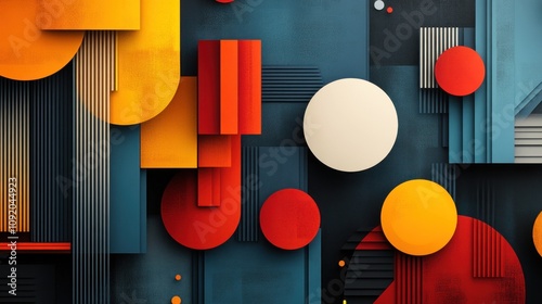 Abstract geometric shapes in vibrant colors create a modern design. photo