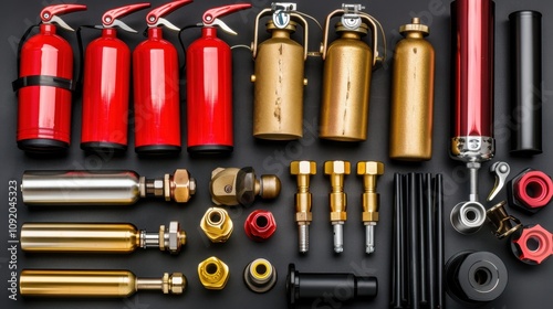 Fire Extinguishers: Devices that contain agents to suppress flames, used for quickly controlling small fires before they escalate into larger hazards.
 photo