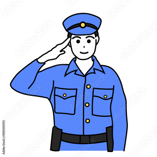 敬礼する青い制服の警察官のイラスト