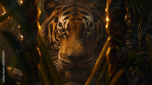 Tigers are lurking in the grasslands with sharp eyes