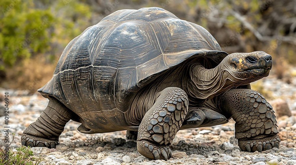 Naklejka premium the Pinta Giant Tortoise in its natural habitat, showcasing its enormous