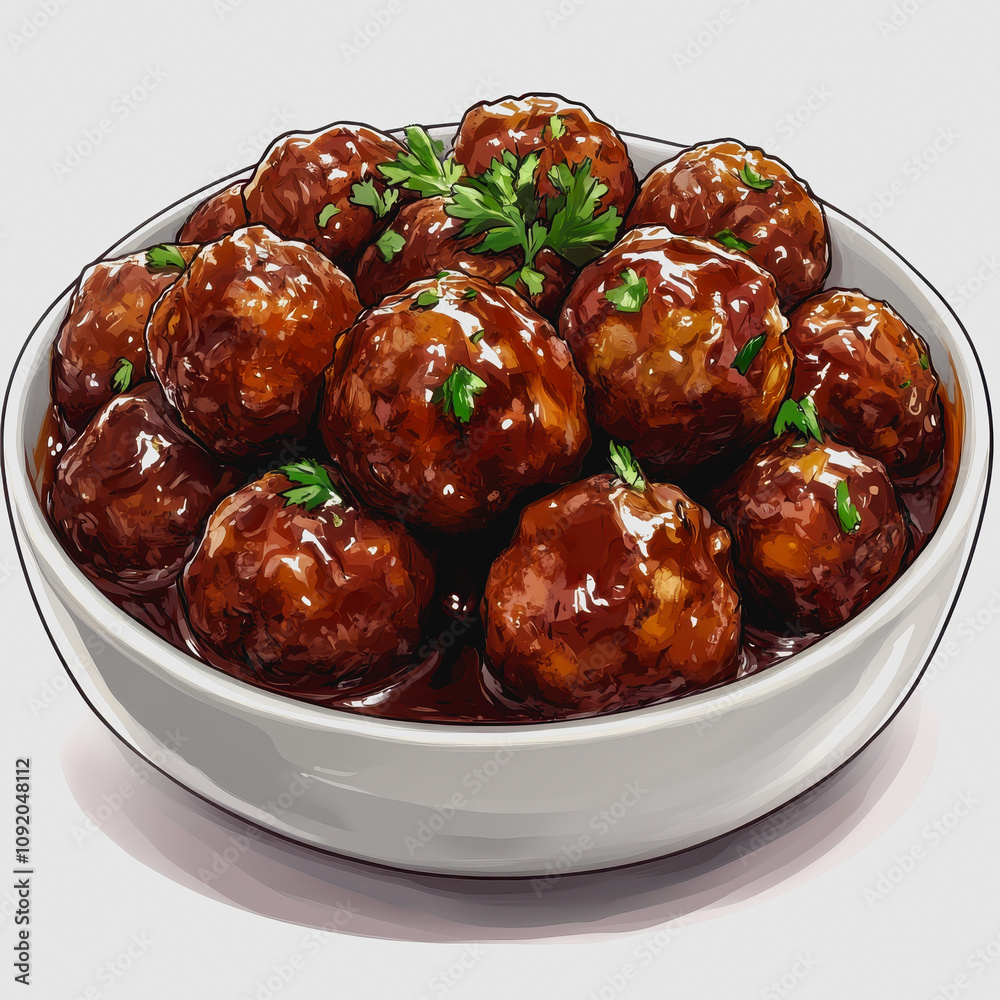 Delicious Meatballs Glazed with Savory Sauce Presented in a White Bowl Garnished with Fresh Herbs and Ready to Serve for Appetizing Meals Delicious Meatballs Glazed with Savory Sauce Presented in a White Bowl Garnished with Fresh Herbs and Ready to Serve for Appetizing Meals