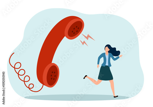Customer complaint, dissatisfaction from service problem, angry feedback from client concept, customer service staff running away from furious complain telephone from customer or client.