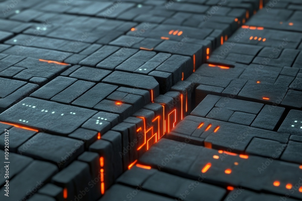 Obraz premium Futuristic digital surface with glowing patterns.