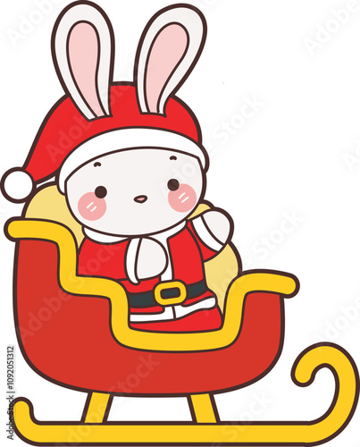 Cute Christmas Bunny stock illustration. Funny bunny christmas for sticker elements. 