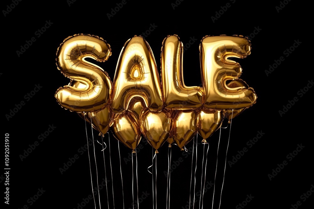 Golden balloons promoting a special sale event. Golden balloons promoting a special sale event.