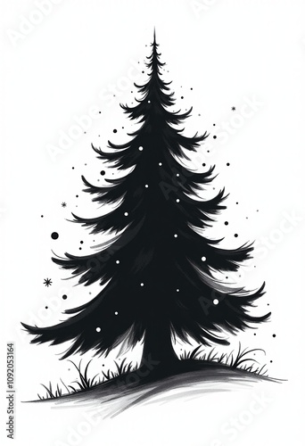 Elegant Abstract Christmas Tree Illustration with Varying Line Weights and Clean Design, Capturing the Essence of the Festive Season in a Unique Way	 photo