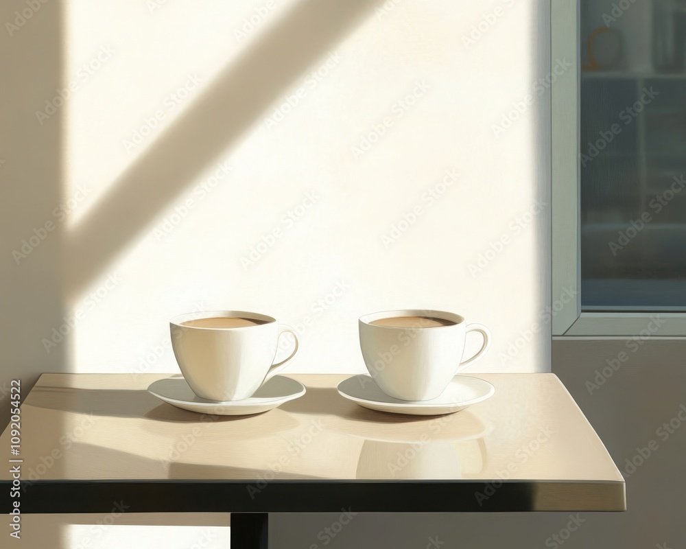 Fototapeta premium Two Coffee Cups on a Table in Soft Light