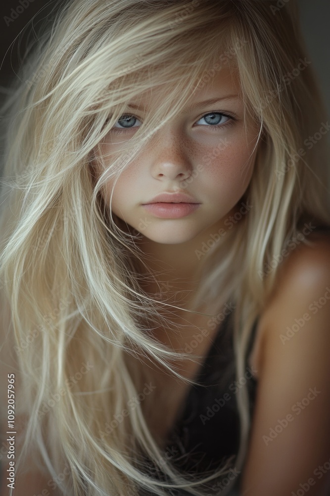 Portrait of a young girl with flowing hair. Portrait of a young girl with flowing hair.