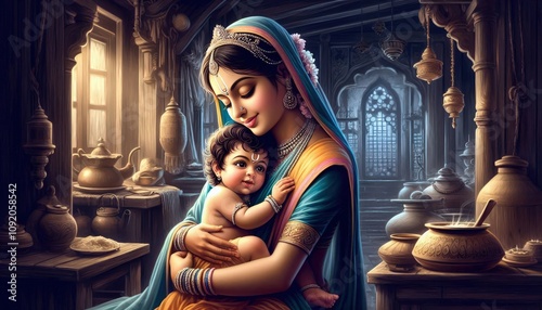 Shree Krishna for Janmashtami, Makhan Chor, Bal Krishna, Cute, Krishna with Yashoda Maa