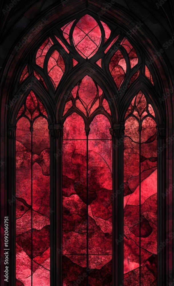 Naklejka premium Stunning red stained glass window design.
