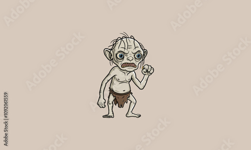 Cartoon creature holding a golden ring with a grin