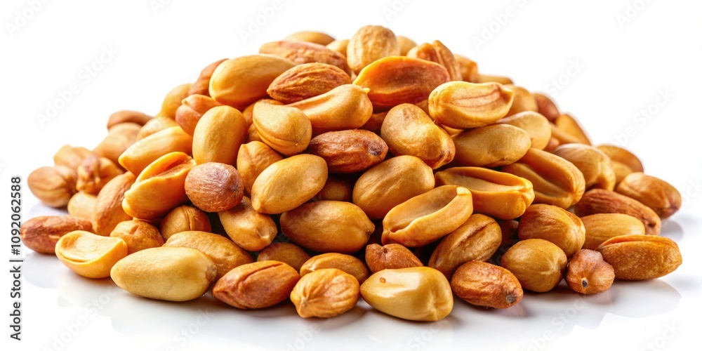 Obraz premium Roasted Peanuts on White Background - Perfect Snack for Every Occasion, Healthy and Delicious Treats, Nutty Flavor, Natural Goodness, Tasty Appetizers, Gourmet Food Photography