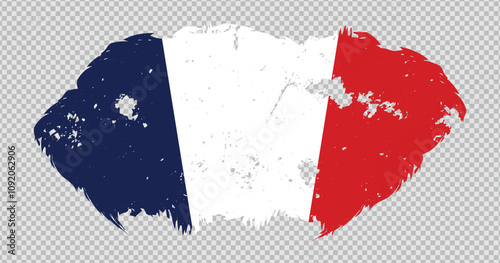 France national flag with distressed stroke brush effect on isolated background