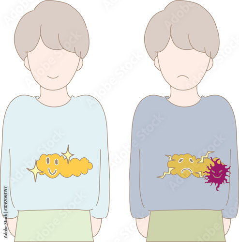 健康と病気の人と臓器。健康な臓器と病気になった臓器。