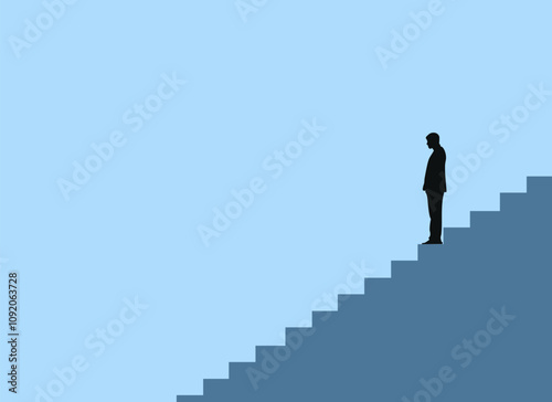 silhouette of a man walking down stairs. minimalist vector graphic