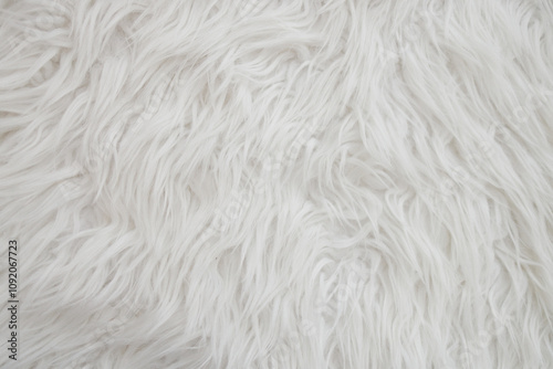 Texture of white faux fur as background, closeup. High quality photo