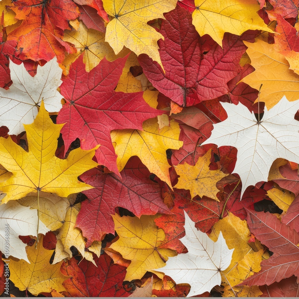 Fototapeta premium A vibrant collection of autumn leaves in various colors and shapes.