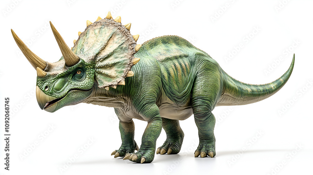 Fototapeta premium Green Triceratops, full-body, white background
