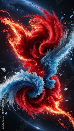 Flames vs. Frost: A 3D Abstract Dance in the Dark Galaxy
