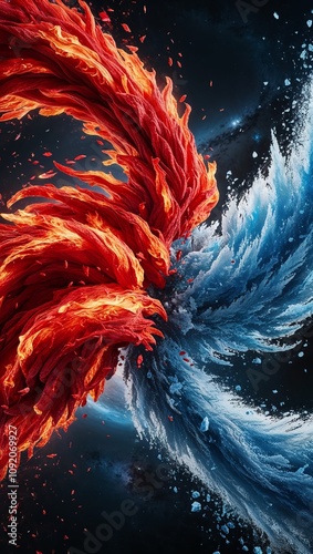 Elemental Fury: 3D Battle of Heat and Frost in a Galactic Abyss